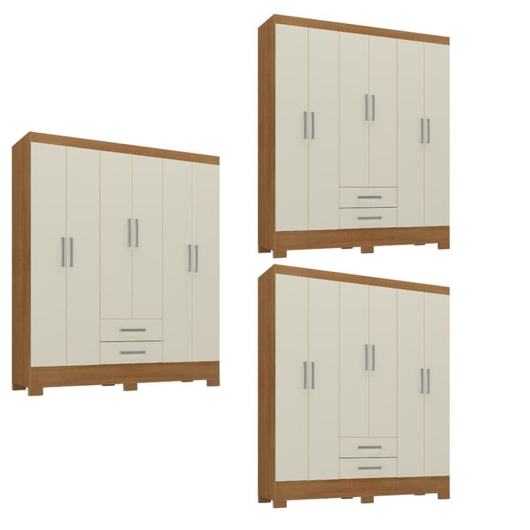 Combo 3 Closet 6 Puertas 2 Cajones 180x135x35 cm Off White R62X3