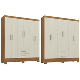 Combo 2 Closet 6 Puertas 2 Cajones 180x135x35 cm Off White R62X2
