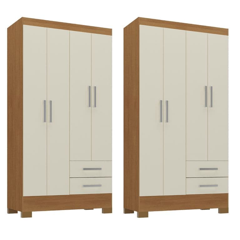 Combo 2 Closet 4 Puertas 2 Cajones 180x90x35 cm Off White R42X2