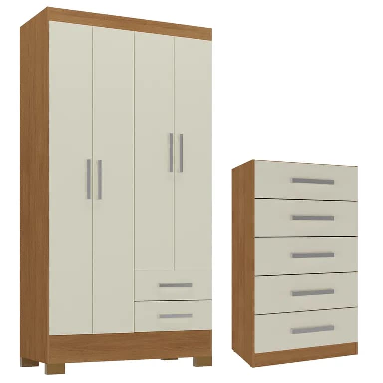 Combo Closet 4 Puertas + Comoda 5 Cajones Off White R4205