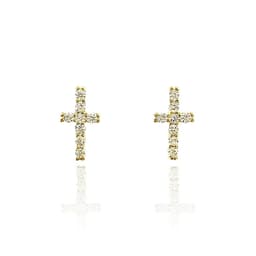 Aros Cruz Mini Micro Circon Enchapado Oro 18K Dorado TALLA UNICA