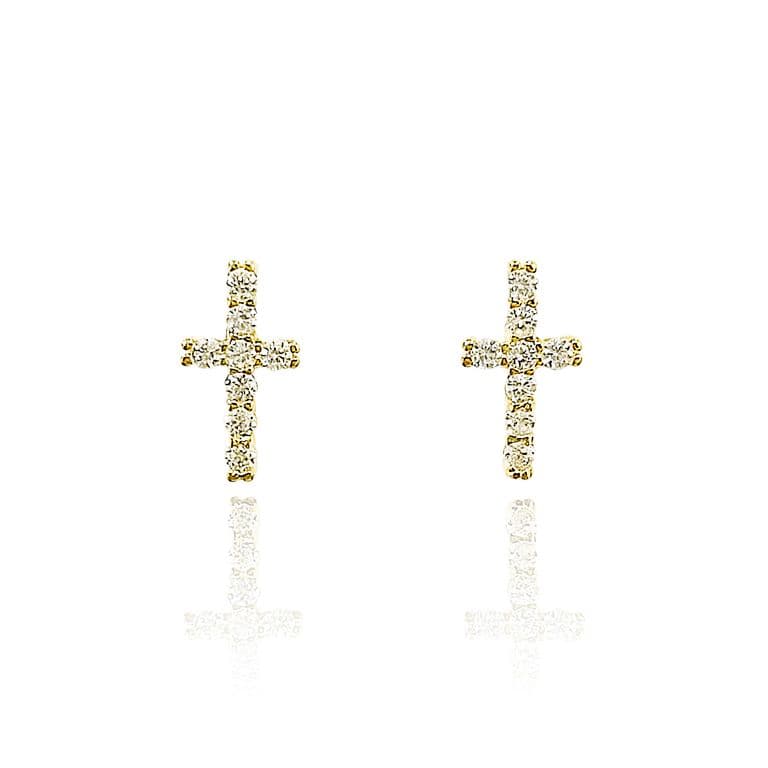 Aros Cruz Mini Micro Circon Enchapado Oro 18K Dorado TALLA UNICA