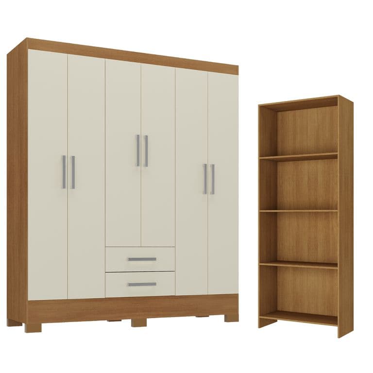 Combo closet 6 puertas 2 cajones + librero off white r6216