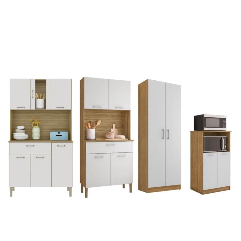 Combo 1 mueble para microondas, 1 mueble de cocina, 1 mueble de cocina y 1 alacena k02040620