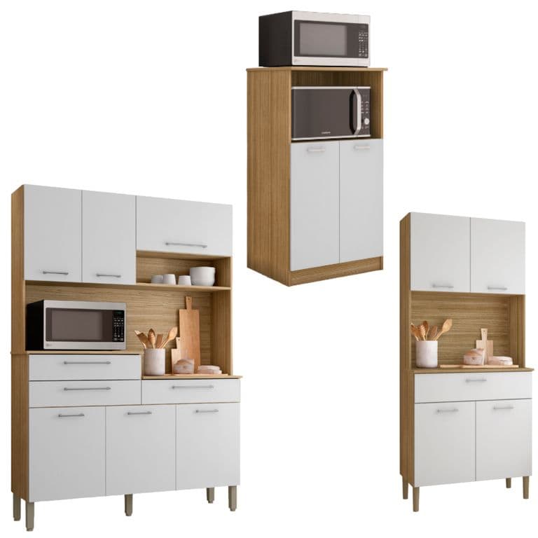 Combo Mueble para Microondas Orion, Mueble de Cocina Kris y Kit 8 Puertas Kit Orion K020408