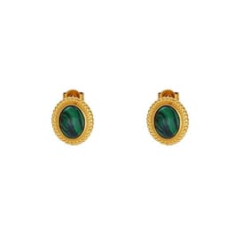 Aros Bano Oro Amarillo 18k Pelotitas Piedra Malaquita Verde Oscuro TALLA UNICA