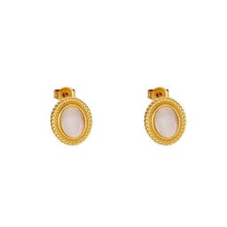 Aros Bano Oro Amarillo 18k Pelotitas Piedra Ojo De Gato Blanco Transparente TALLA UNICA