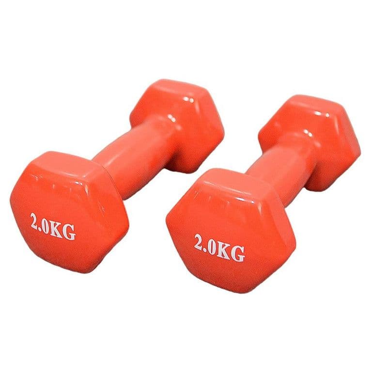 Pack 2 Mancuernas De 2kg Cu Antideslizantes Fitnes y Yoga - Rojo