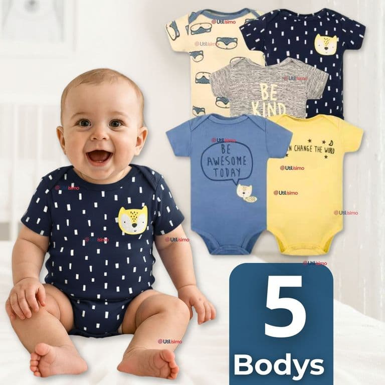 Pack 5 Bodys Nino Manga Corta 100% Algodon Baby BE KIND Multicolor 3-6 MESES