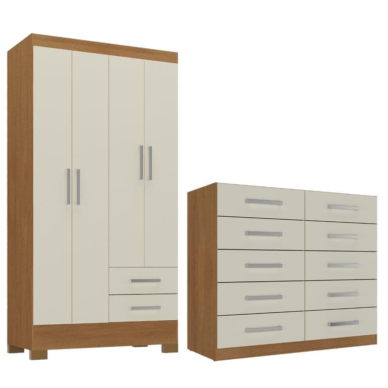 Combo Closet 4 Puertas + Comoda 10 Cajones Off White R1042