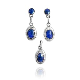 Set Lapislazuli Aros Colgante Doble Bisel Ovalado Plata Fina 950 Azul TALLA UNICA