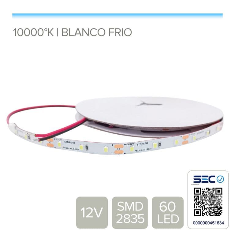 CINTA LED 4.8W 12V 60L EXTRA FRIO (Rollo 5 mts)