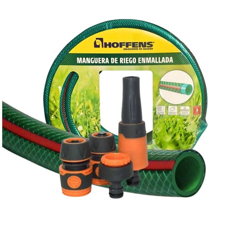 Kit Manguera + Accesorios 12 10Mts Enmallada Verde