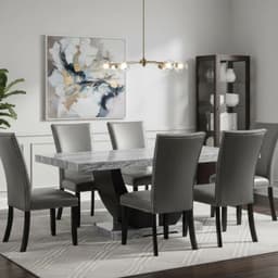 Juego de Comedor 6 Sillas Moderno Moon Marmol Gris D6058