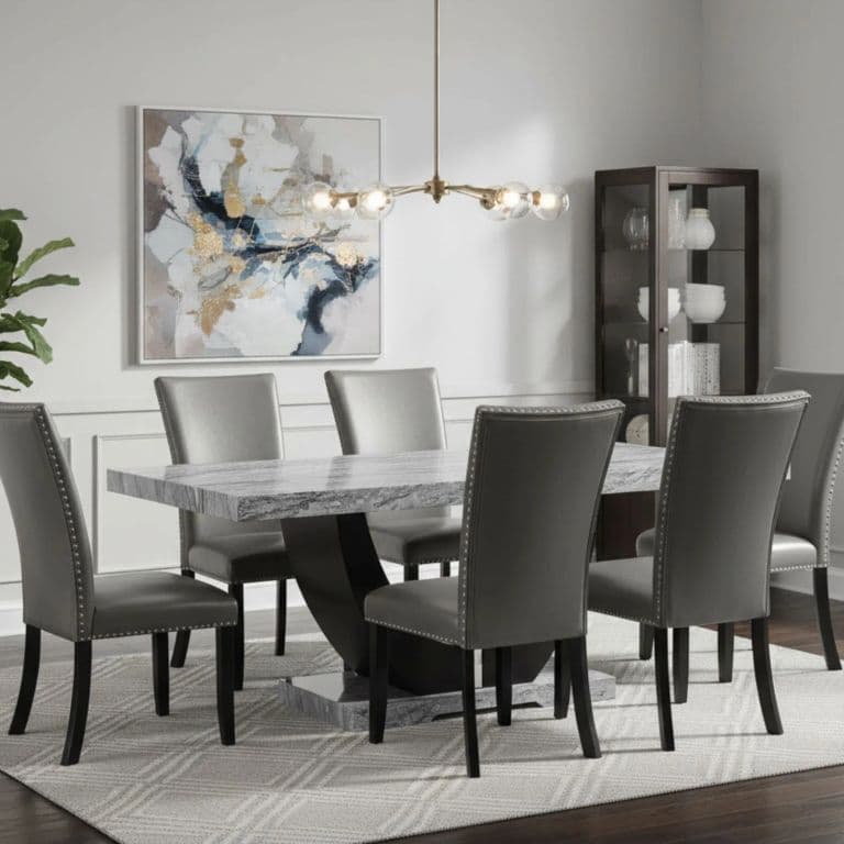 Juego de Comedor 6 Sillas Moderno Moon Marmol Gris D6058