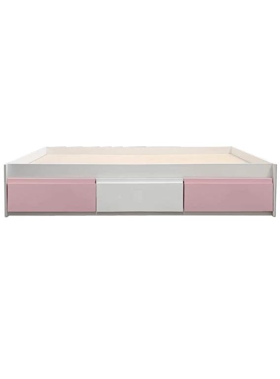 Cama Infantil/Juvenil tres cajones 1 Plaza - Linea Minimal Rosa Pastel-blanco-Rosa Pastel