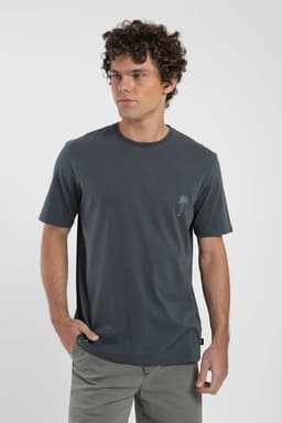 Polera Palmeras Hombre - Algodon Organico Azul XS