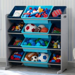 Organizador infantil de 12 contenedores de plastico azul y celeste