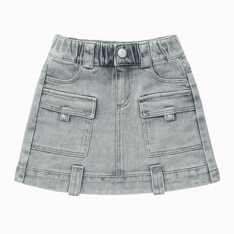 Falda Cargo Nina Con Bolsillos Moda Infantil 2025 Azul 4