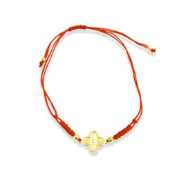 Pulsera Trebol Mini Satinado Punto Enchapado Oro 18K Cordon Rojo Dorado TALLA UNICA