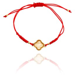 Pulsera Trebol Nacar Enchapado Oro 18K Cordon Rojo Dorado TALLA UNICA