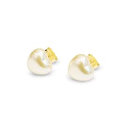 Aros Corazon Perla Sintetica 10mm Enchapado Oro 18K Blanco TALLA UNICA