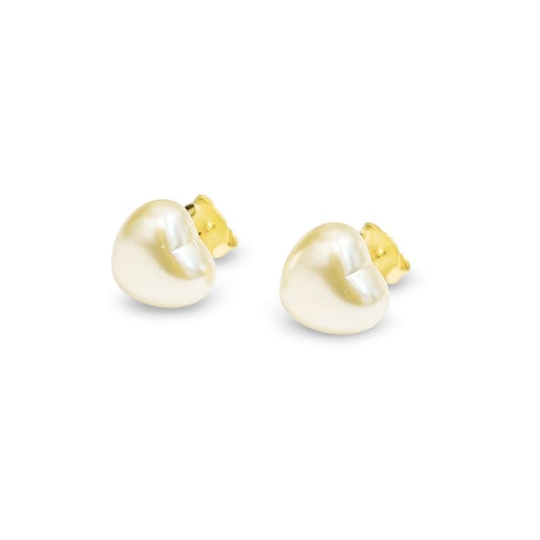 Aros Corazon Perla Sintetica 10mm Enchapado Oro 18K Blanco TALLA UNICA