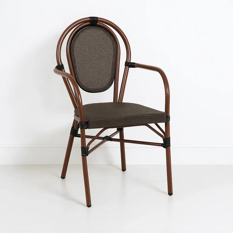 Silla Provence Parisina Rattan con reposabrazos - Cafe Oscuro Chocolate