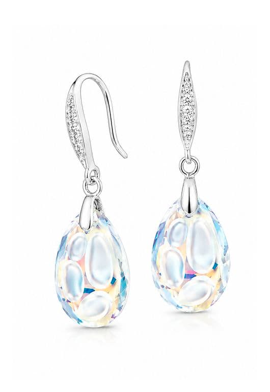 Aros Nina Plata 925 creado con cristales de Swarovski Aurora Boreal Blanco TALLA UNICA