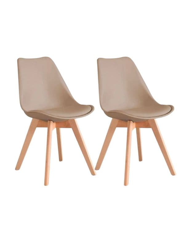 Pack de 2 sillas de comedor acolchada Tulip Beige