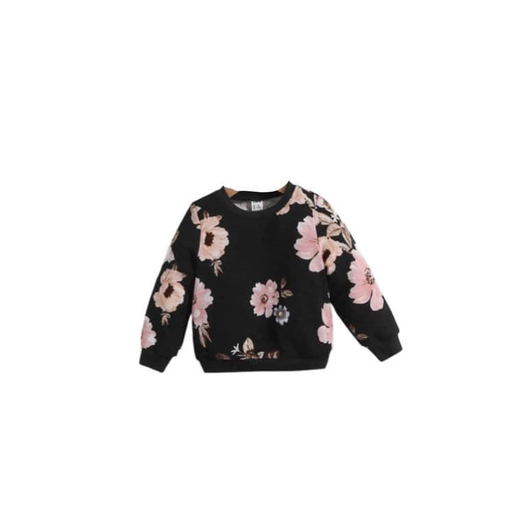 Sudadera negra con flores rosadas para chicas Negro 18-24 MESES