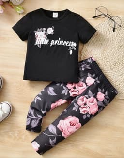 Set Little Princess de camiseta floral y leggings para chicas Negro 12-18 MESES