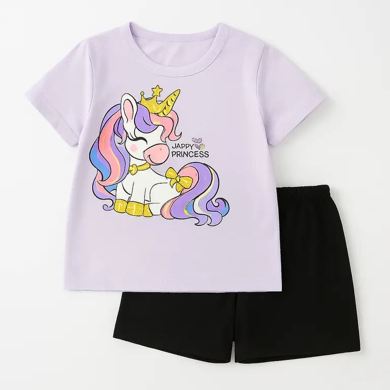 Set Happy Princess de camiseta lavanda y shorts negros para chicas Multicolor 18-24 MESES