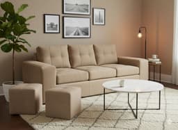 Sofa 3 cuerpos + 2 Pouf Lucca Felpa. Beige