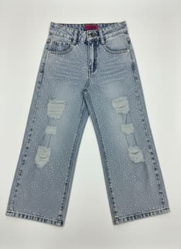 Pantalon Jeans Nina Con Brillo Y Diseno Rasgado Celeste 6