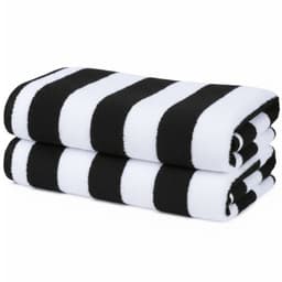 Set De 2 Toalla De Playa Algodon 150x75 Cm Xl Viaje Grande Rayada Negro