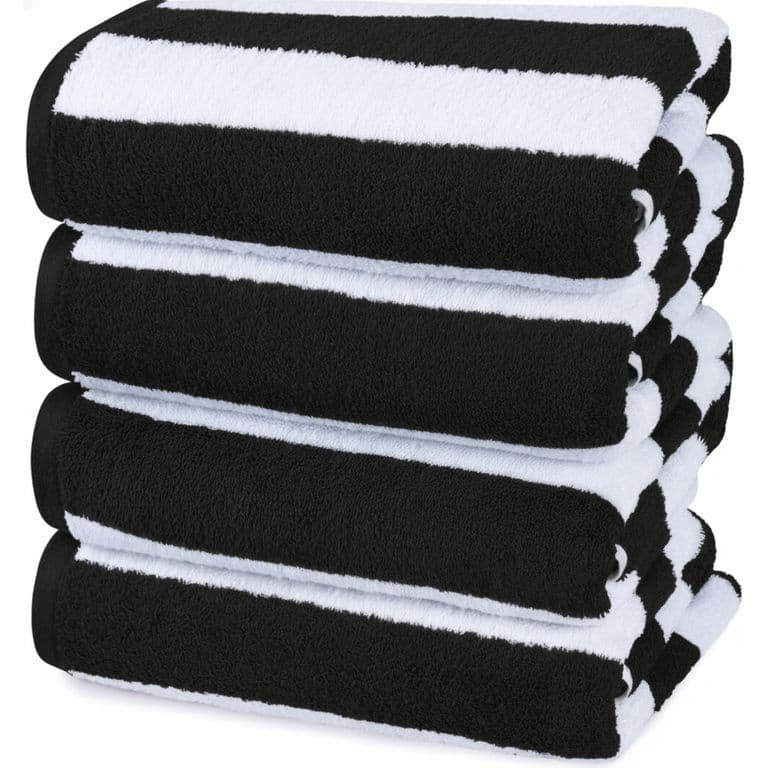Set De 4 Toalla De Playa Algodon 150x75 Cm Xl Viaje Grande Rayada Negro