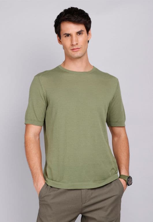 Polera Tejida Cuello Redondo Verde Oliva S