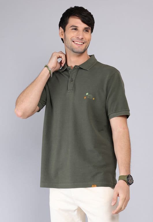 Polera Pique Manga Corta Verde Oliva S