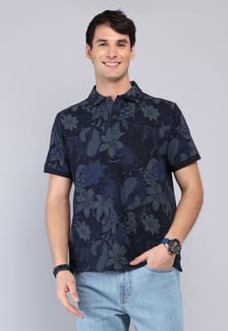 Polera Pique Print Azul Marino S