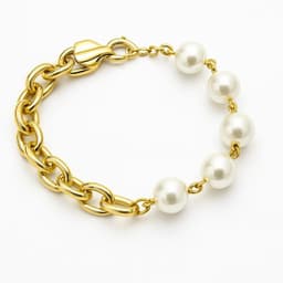 Moderna Pulsera 5 Perlas y eslabones enchapado en oro de 18k - 20CM Dorado ...