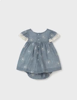 Conjunto Vestido bordado + cubrepanal para beba Azul 0-1 MES