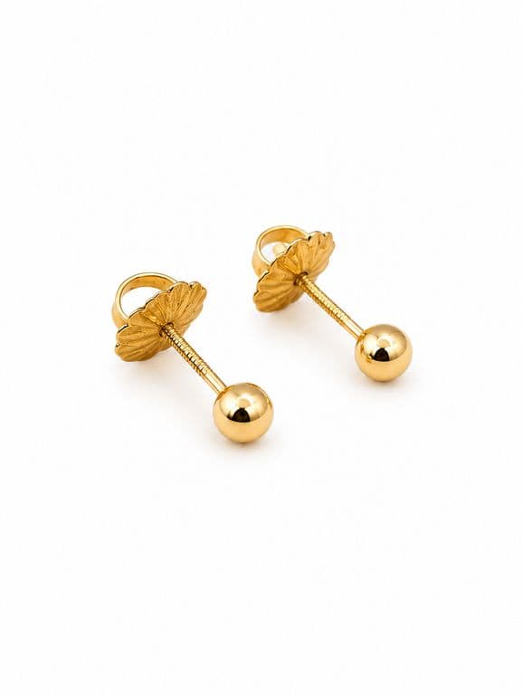 Aros Bolita 3mm N1 Oro 18K Atornillados 0.5gr Bebe Nina Hipoalergenicos
