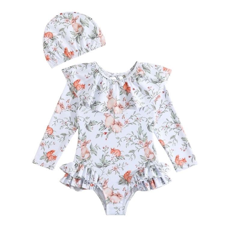Traje de Bano Nina 2 Piezas Estampado Bosque  Beige 5 ANOS