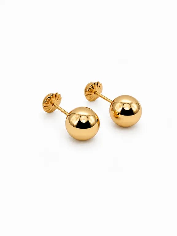 Aros Bolita 8mm N6 Oro 18k Atornillados 1.20gr Juvenil Mujer Hipoalergenicos