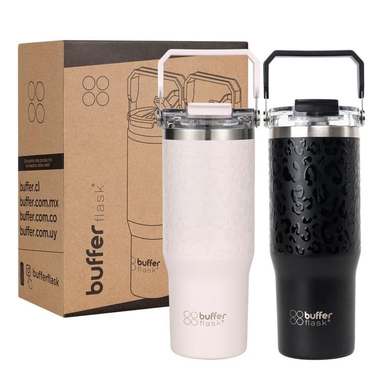 Vaso Termico Set x2 Mug Botella Agua Buffer Acero Inoxidable - Rosa