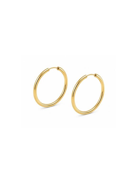 Aros Argolla Tubo 12mm Oro 18K 1.65gr Mujer Clasicas Elegantes
