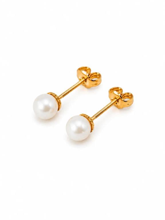 Aros Perla Cultivada Casquillo 4mm N2 Oro 18K Atornillados 0.90gr Mujer Elegantes