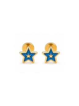 Aros Estrella Azul 5mm Oro 14K Abridores A Presion Bebe Nina Hipoalergenicos