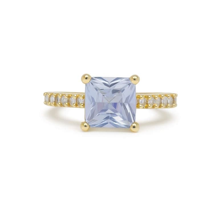 Anillo Solitario Corte Princesa enchapado en oro de 18k Dorado 17
